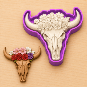 Floral Bull Skull Freshie Mold